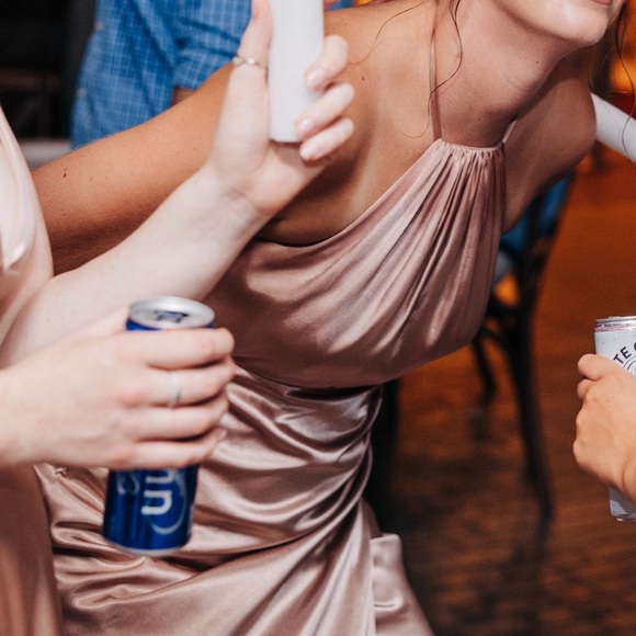 David’s Bridal Galina Signature Tie-Neck Charmeuse Halter Dress Sand 10 GS290121 - Picture 5 of 8